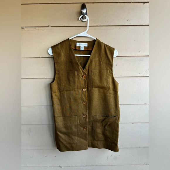 Vintage Linen Utility Vest - Brown - Size 2 - Picture 1 of 3